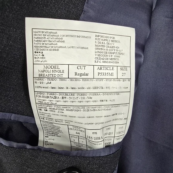 SUITSUPPLY Jacket Mens 44R Gray Blazer Suit Napoli Reda Wool Surgeons Cuff